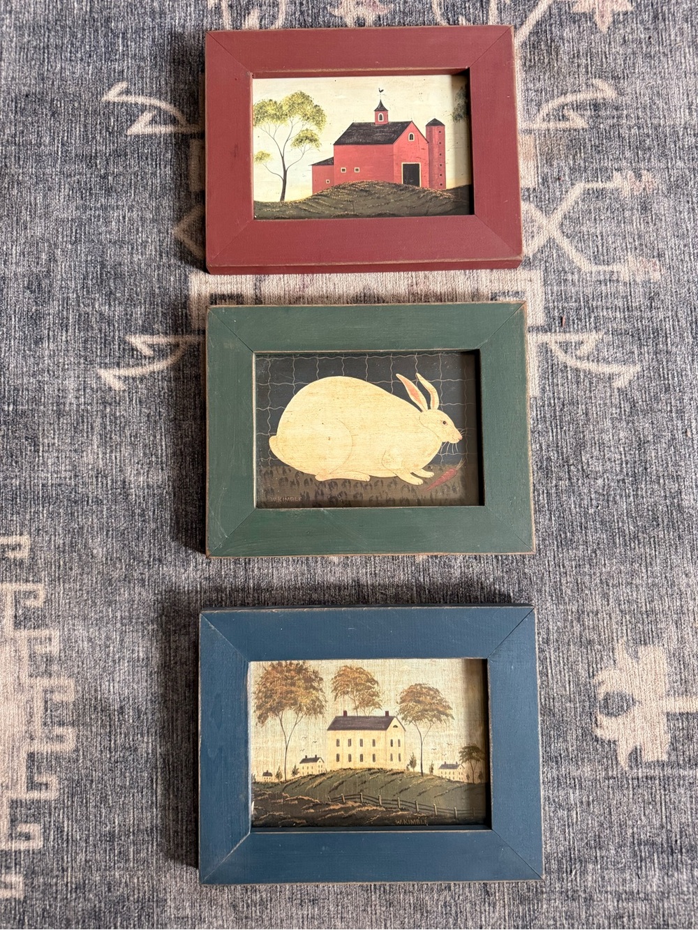 3 Warren Kimble Americana Folk Art Framed Prints